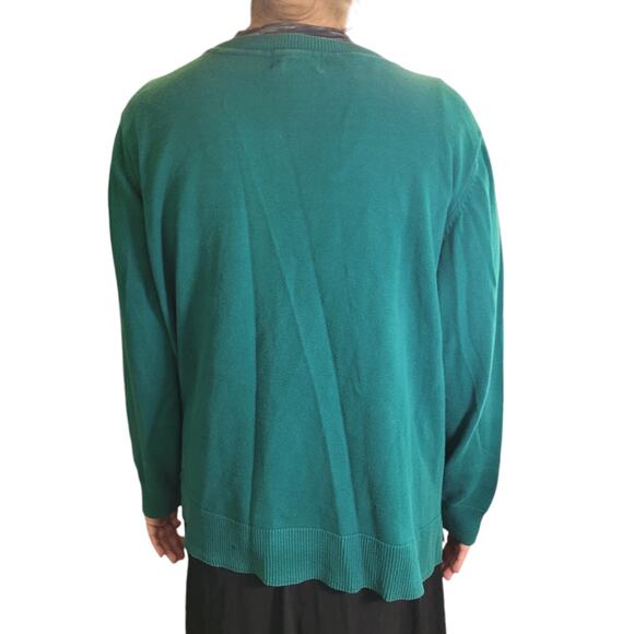 LIZ CLAIBORNE Womens Green Chevron Sweater Sz 2X V-Neck Minimalist Graphic - Picture 2 of 8